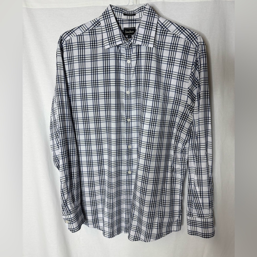 Neiman Marcus Navy and White plaid Men's Shirt